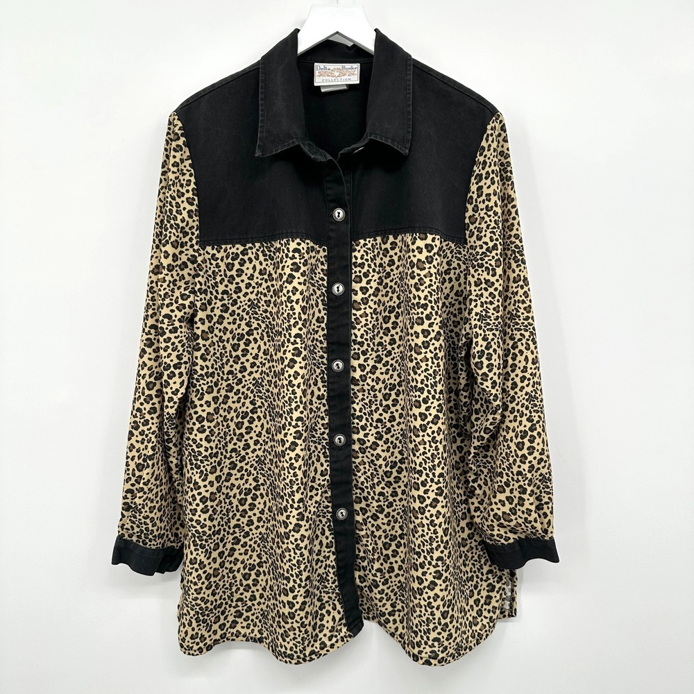 Vintage Y2K Top Shirt Blouse Womens Plus Size 1X Leopard Button Up‎ Animal USA